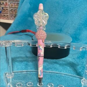 Pink Unicorn Pen with Beaded Accents